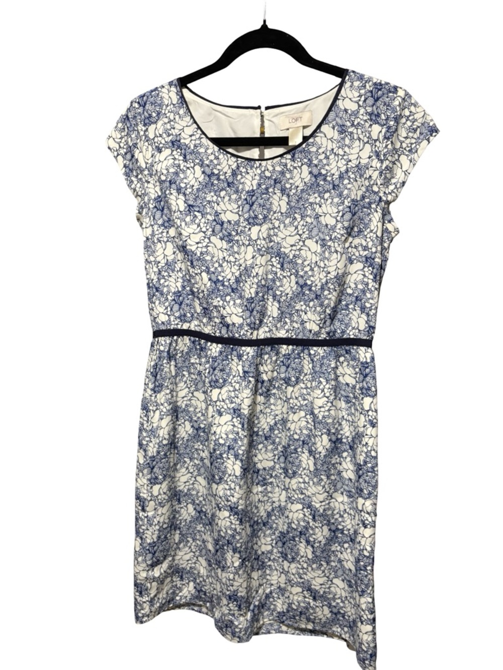 LOFT Ann Taylor Blue White Floral Chiffon A-Line Dress Size 2